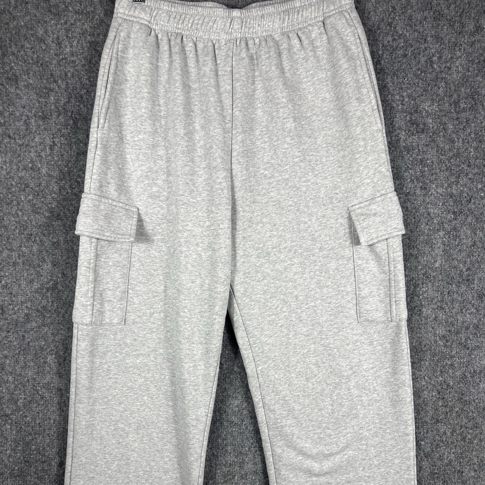 Automate Cargo Pants M Gray Solid Straight Leg Drawstring Cargo Pockets